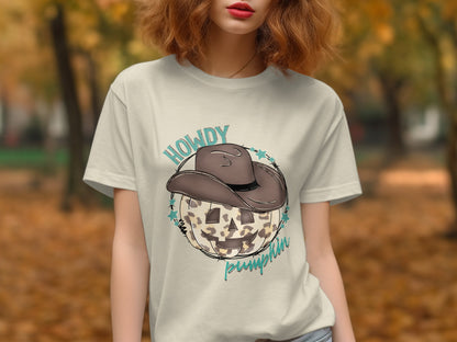 Howdy Pumpkin Graphic Tee with Cowboy Hat Design