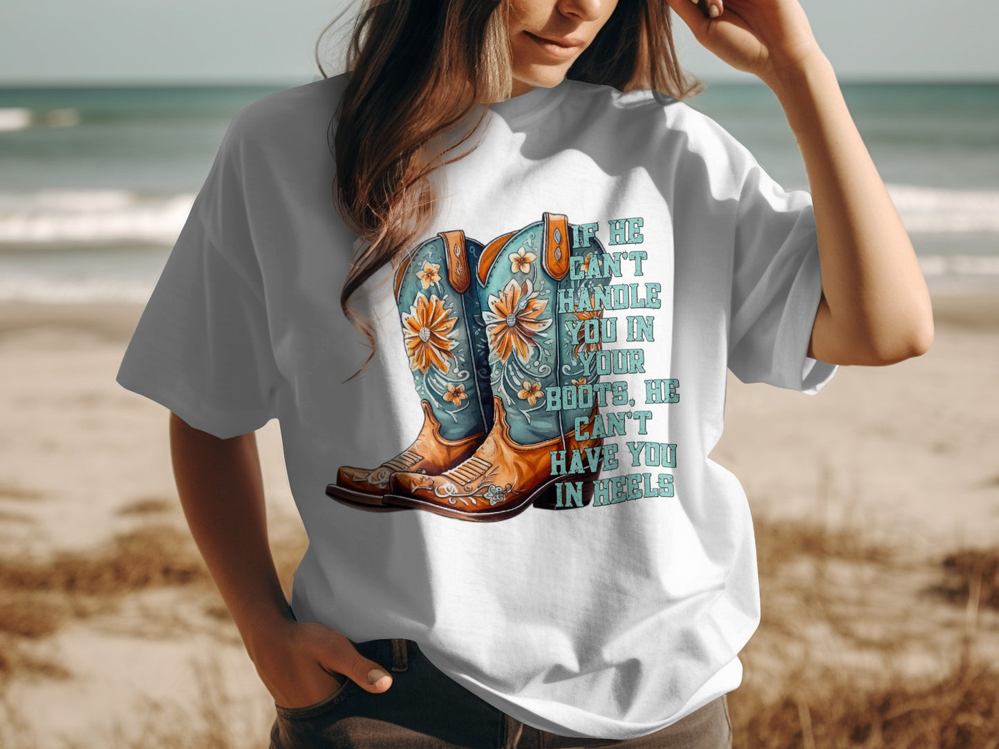 Fun Graphic Tee with Boots and Daisy Artwork