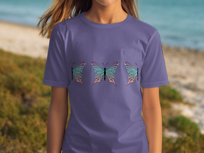 Colorful Butterfly Design Graphic Shirt