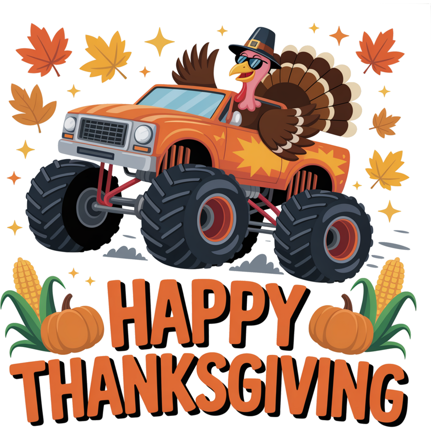 Cool Turkey Driving Monster Truck Happy Thanksgiving Shirt