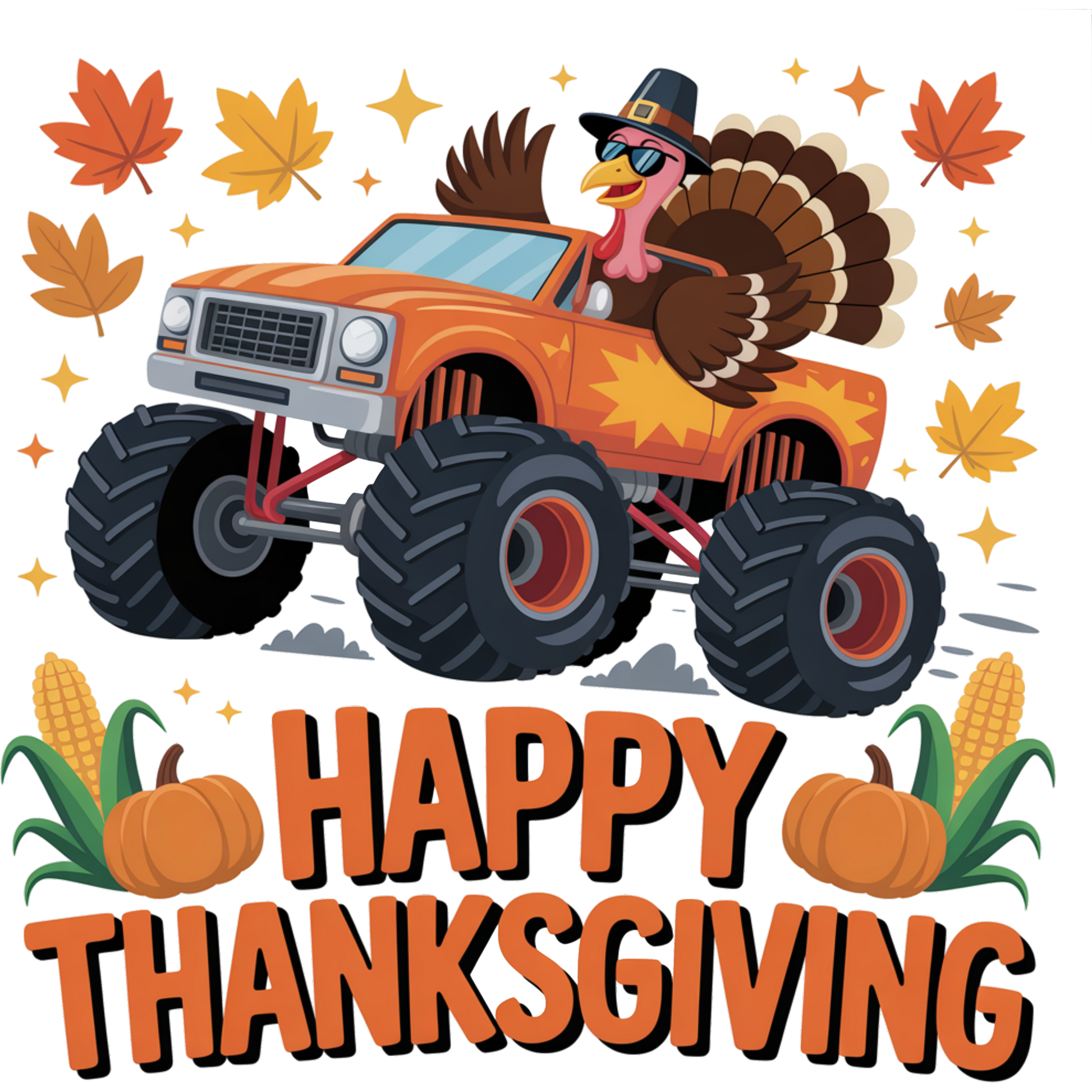 Cool Turkey Driving Monster Truck Happy Thanksgiving Shirt
