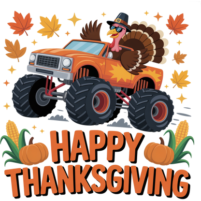 Cool Turkey Driving Monster Truck Happy Thanksgiving Shirt
