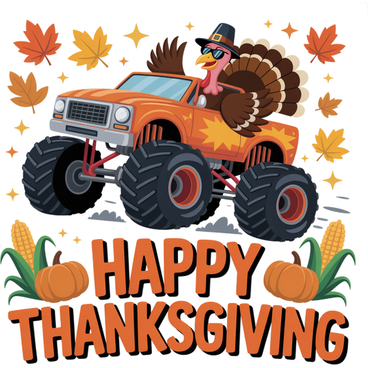 Cool Turkey Driving Monster Truck Happy Thanksgiving Shirt