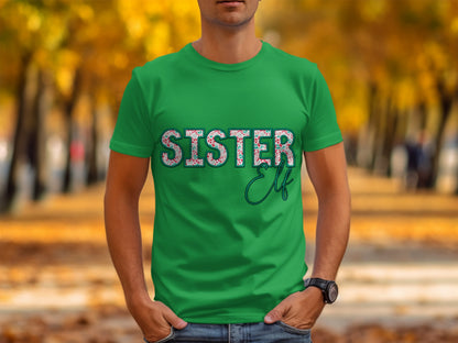 SISTER ELF Graphic Tee with Colorful Fall Background