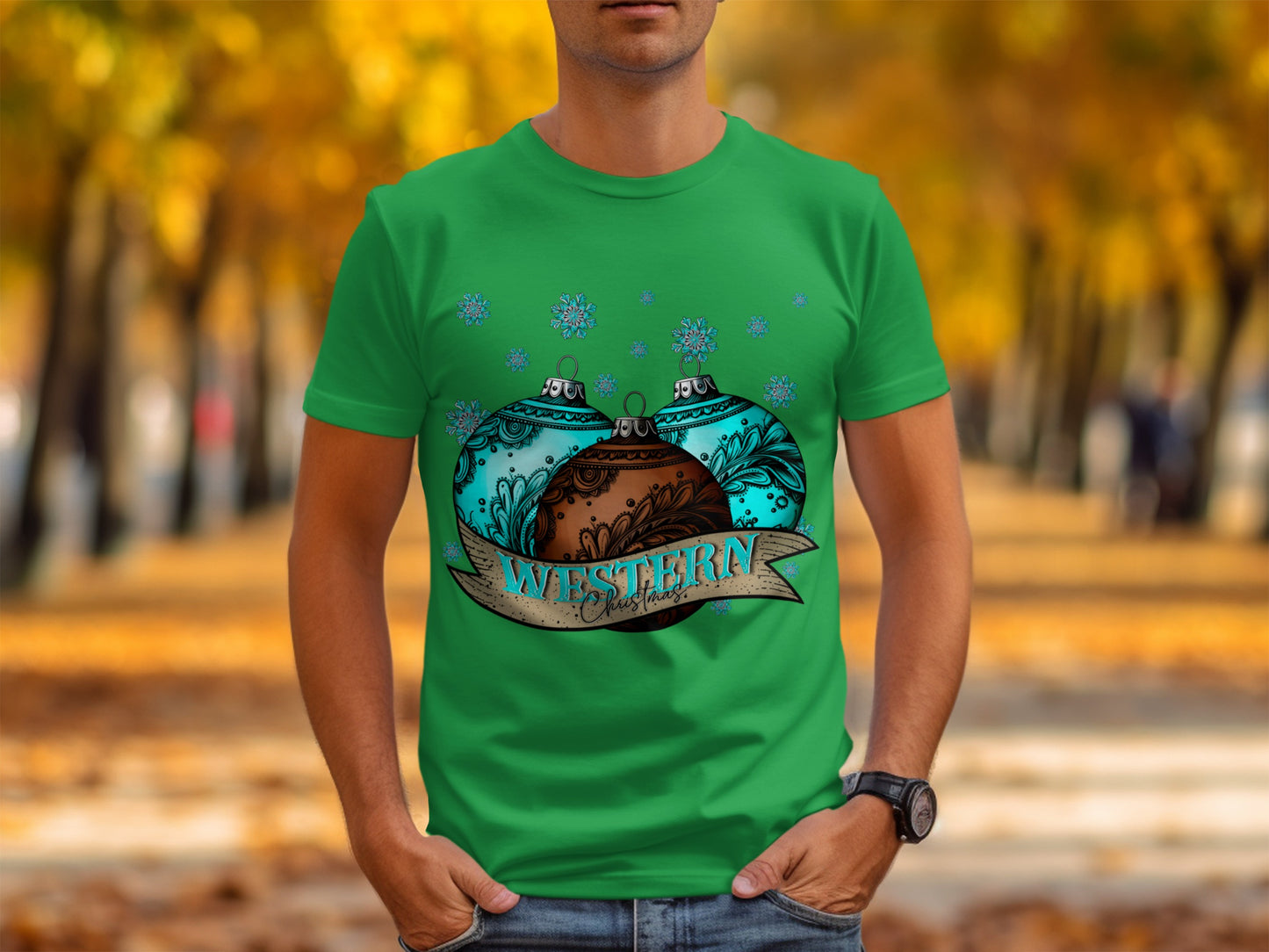 Stylish Green Western Ornament Design T Shirt