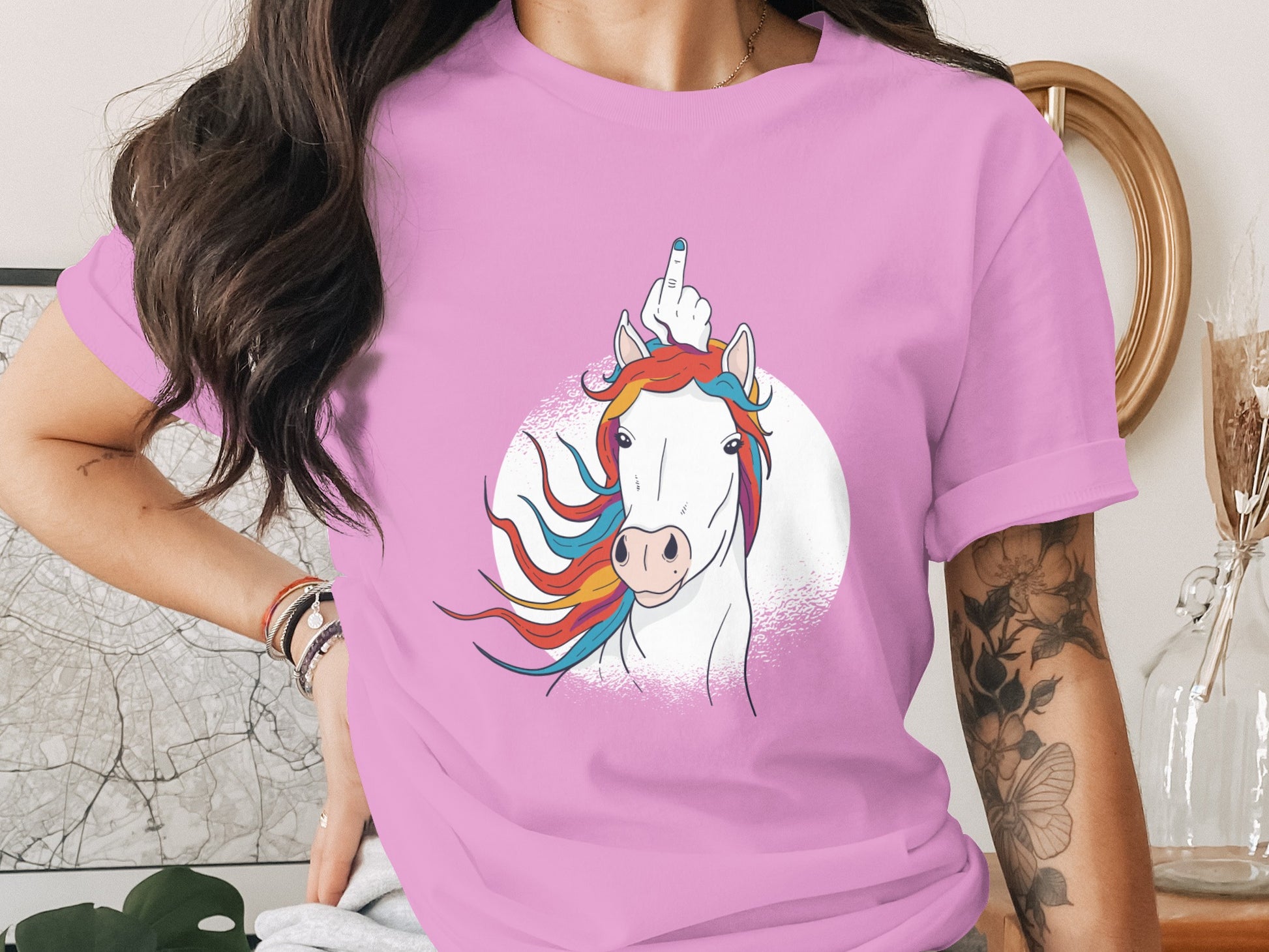 Funny Unicorn with Middle Finger Graphic T-Shirt