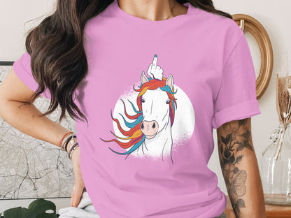 Funny Unicorn with Middle Finger Graphic T-Shirt