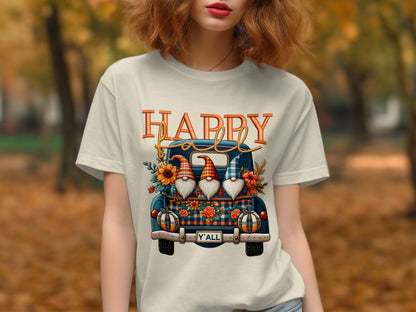 Happy Fall Y'all Graphic Tee with Cute Gnomes