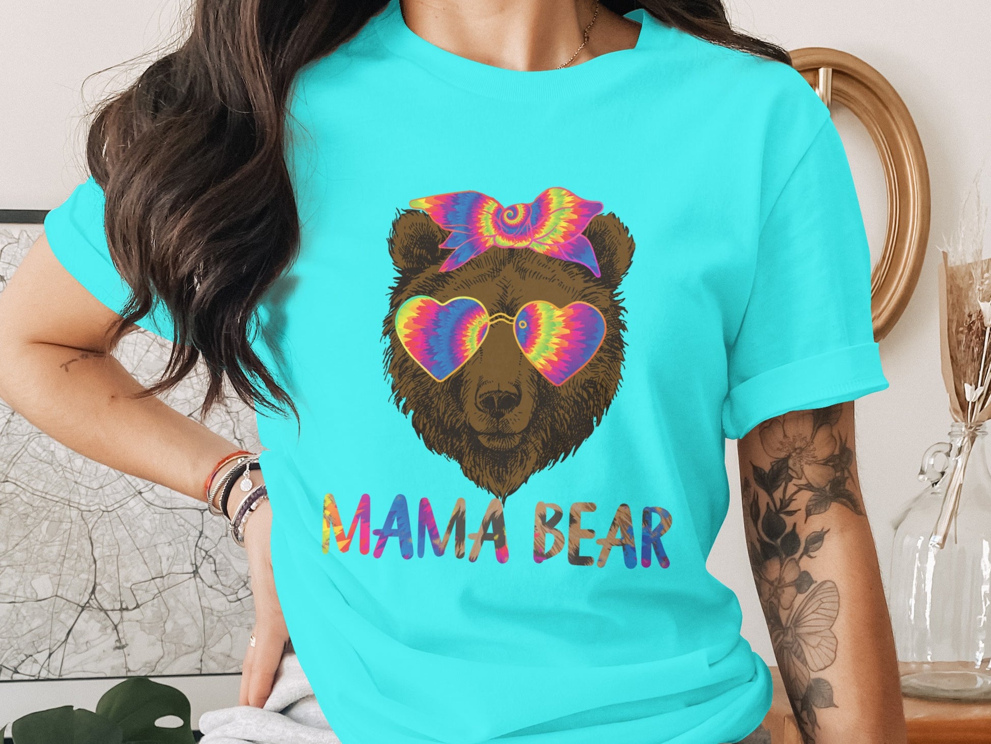 Colorful Mama Bear Graphic T-Shirt for Women