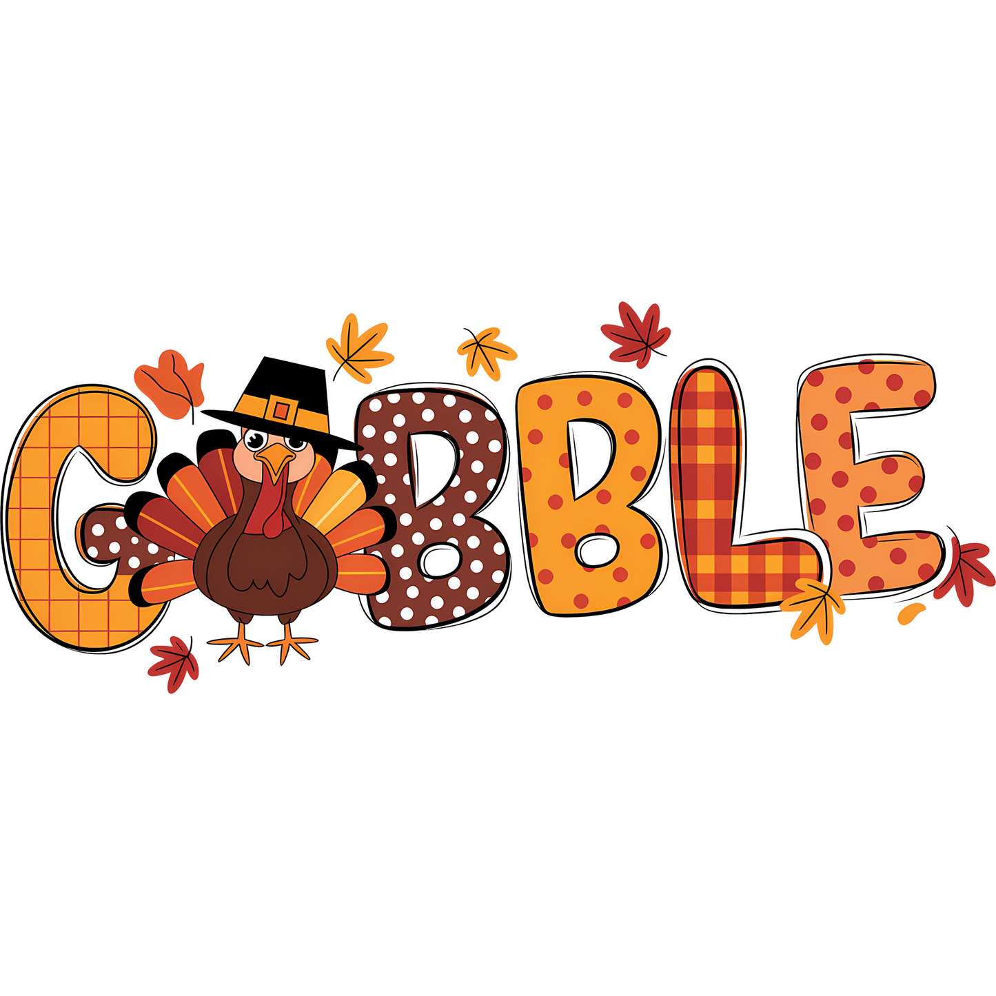 Gobble Text with Thanksgiving Turkey Leaves Product