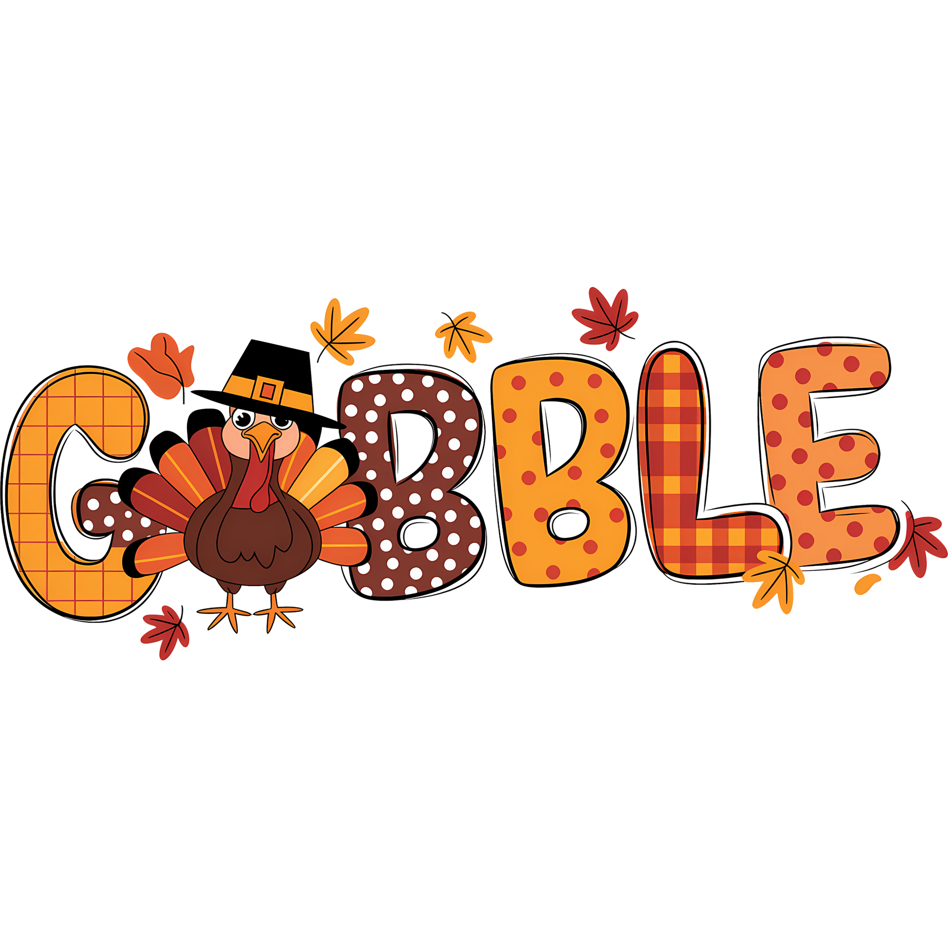 Gobble Text with Thanksgiving Turkey Leaves Product