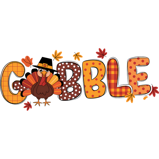 Gobble Text with Thanksgiving Turkey Leaves Product