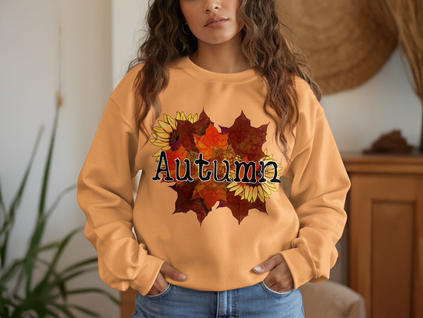 Autumn Leaves and Sunflowers Design Sweatshirt