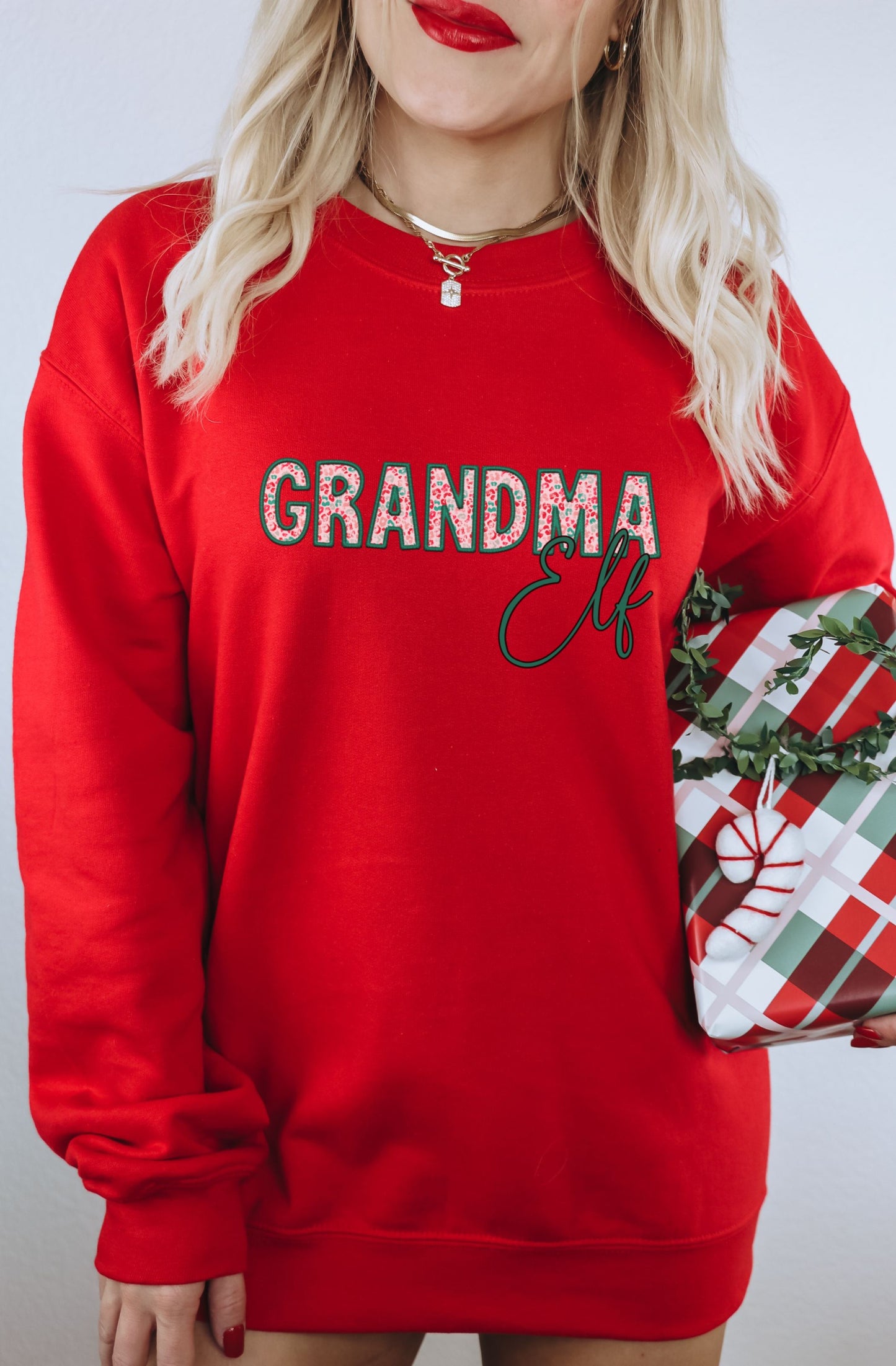 Grandma Elf Graphic Holiday Sweatshirt Product