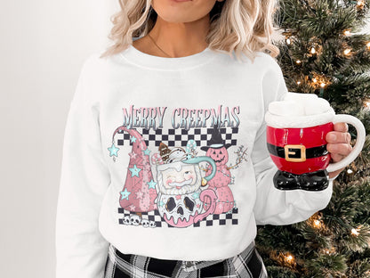 Festive Merry Creepmast Holiday Skull Sweatshirt