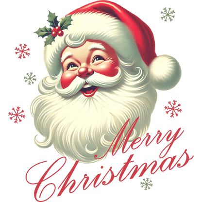 Jolly Santa Claus with Holly and Merry Christmas Snowflakes