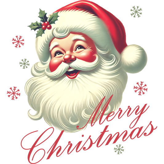 Jolly Santa Claus with Holly and Merry Christmas Snowflakes