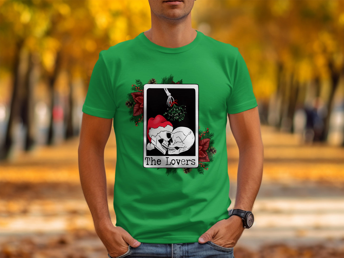 Christmas Green The Lovers Tarot Card T-Shirt