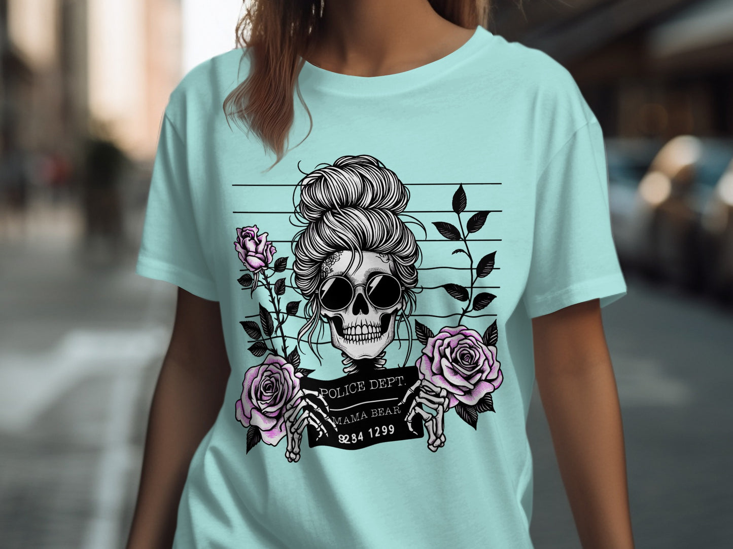 Unique Skull Design Featuring Vintage Roses T-shirt