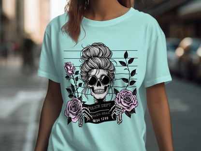 Unique Skull Design Featuring Vintage Roses T-shirt