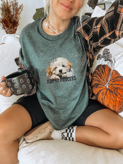 Adorable Puppy Nap In Process Graphic T-shirt
