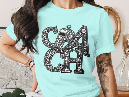 Stylish Aqua Blue Graphic Coach Themed Shirt