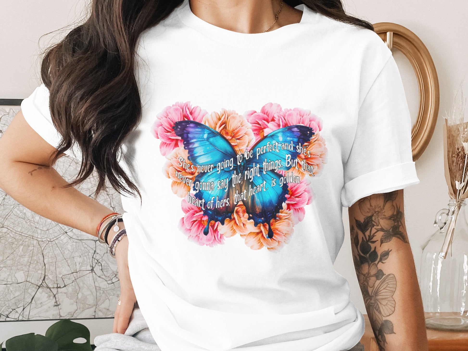 Butterfly and Flower Design Shirt with Inspirational Quote