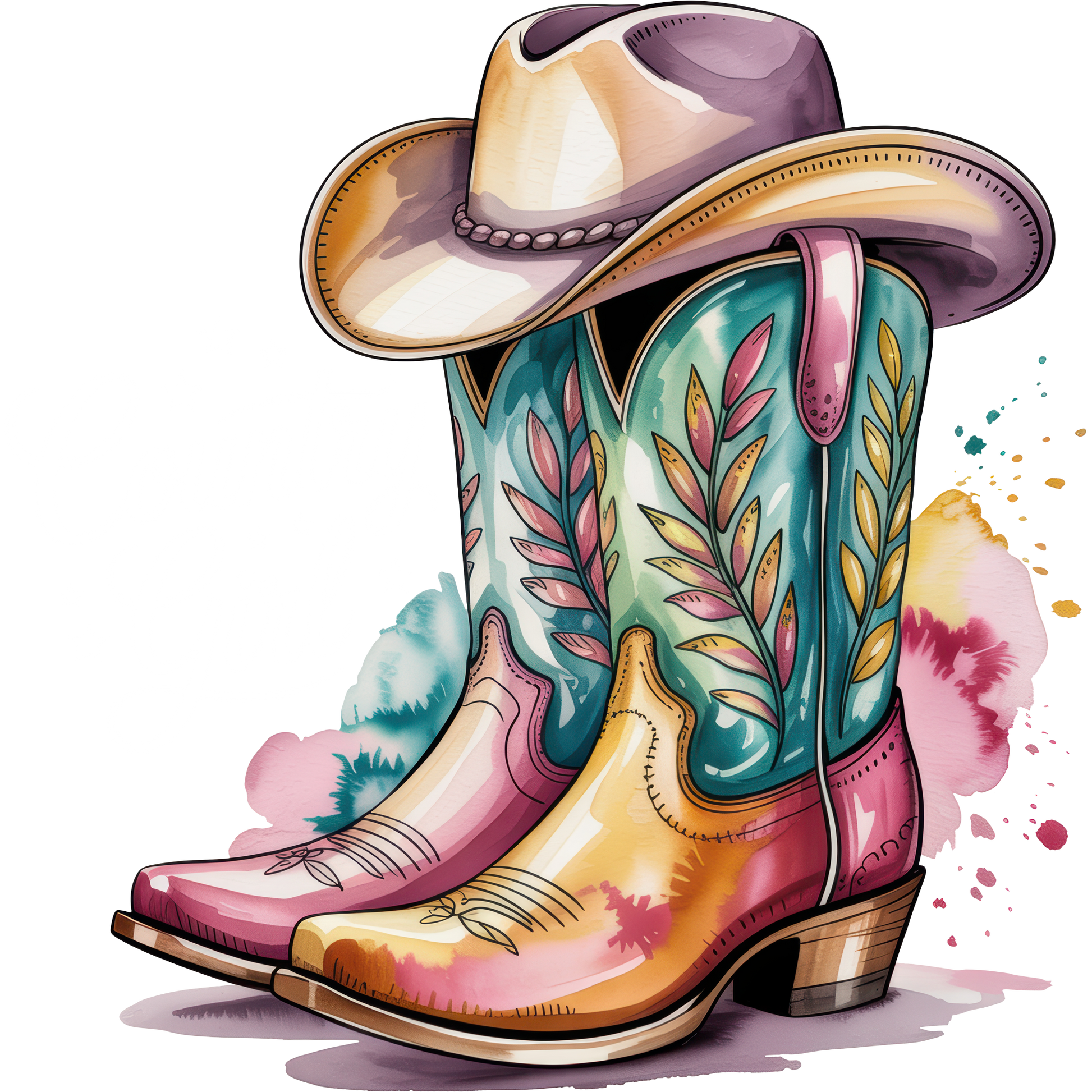 Vibrant Western Cowboy Boots Artwork for Stylish Decor