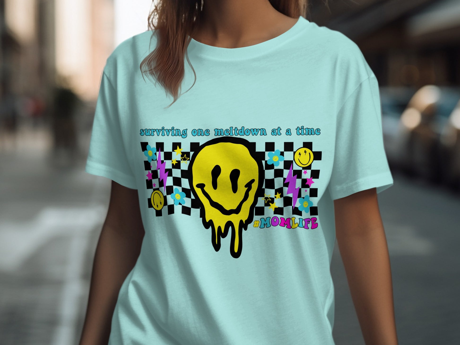 Colorful Checkered Smiley Face Aesthetic T-Shirt