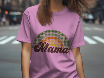 Mama Graphic Tee with Retro Rainbow Design