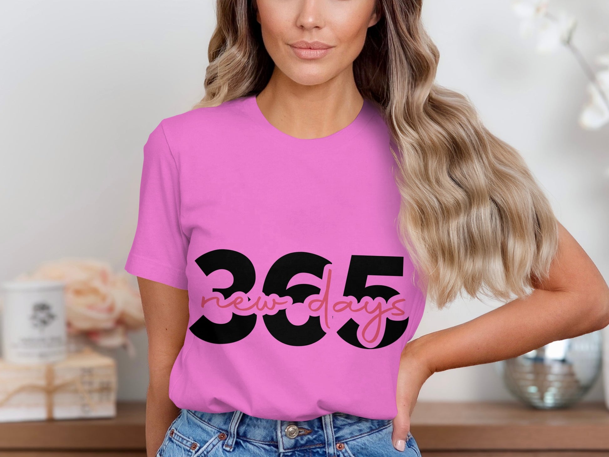 Pink T-shirt with 365 New Days Graphic Design