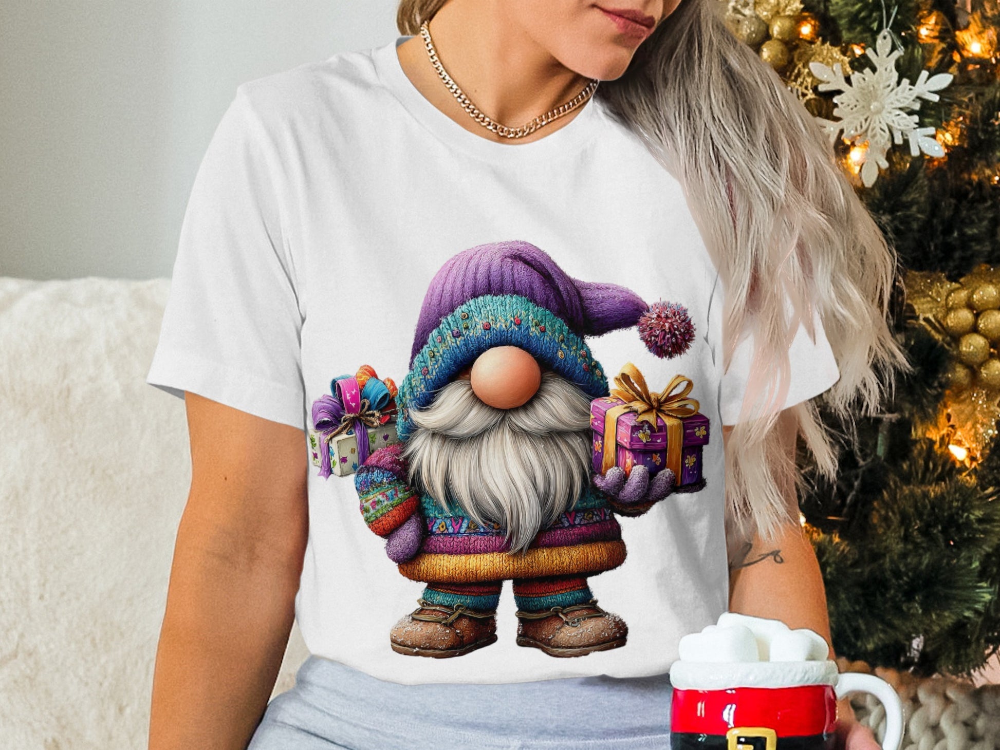 Festive Gnome with Gift Boxes Holiday T-Shirt