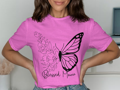 Blessed Mama Butterfly Illustration T-Shirt