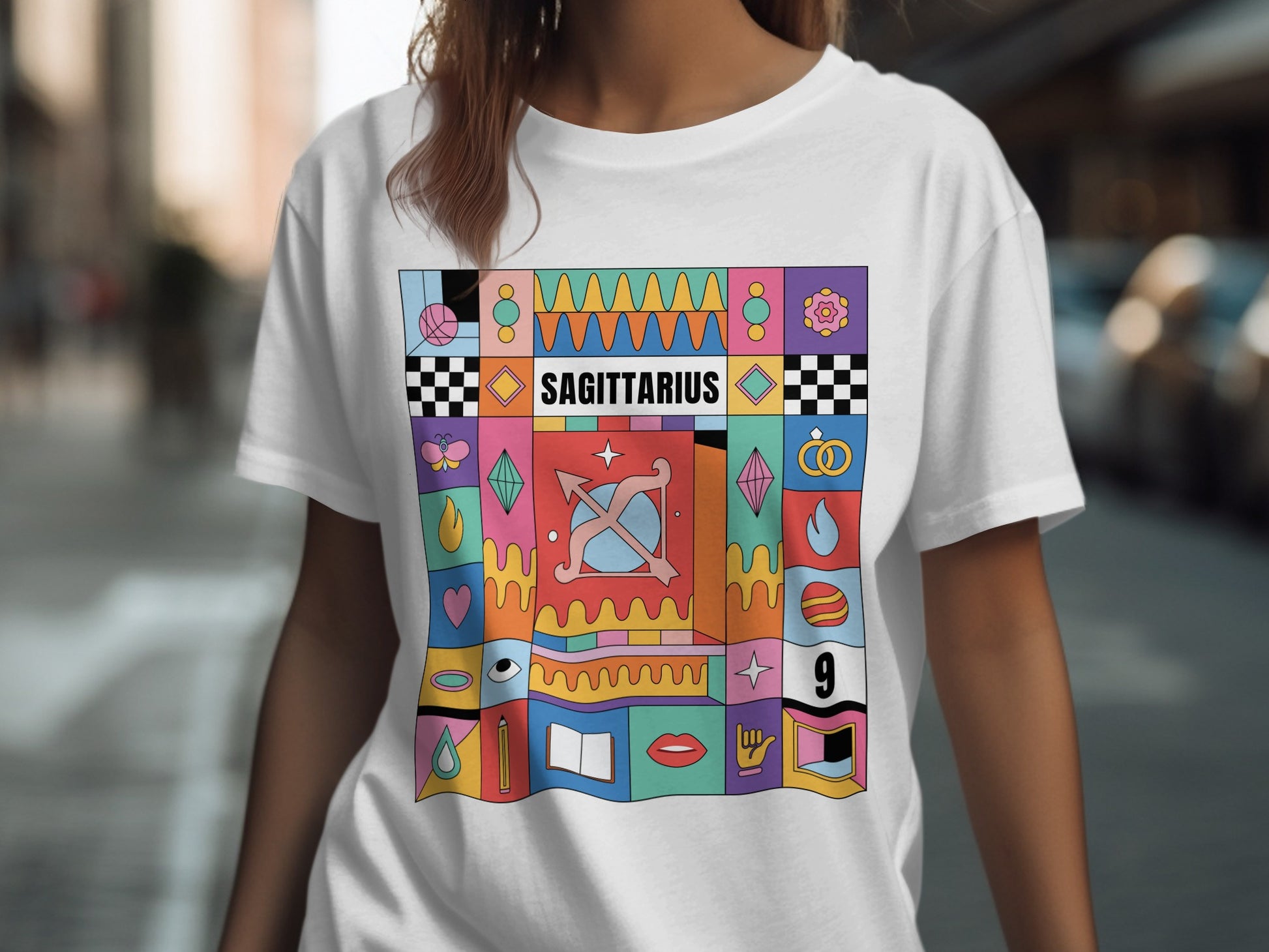 Colorful Graphic Sagittarius Zodiac Art T-shirt