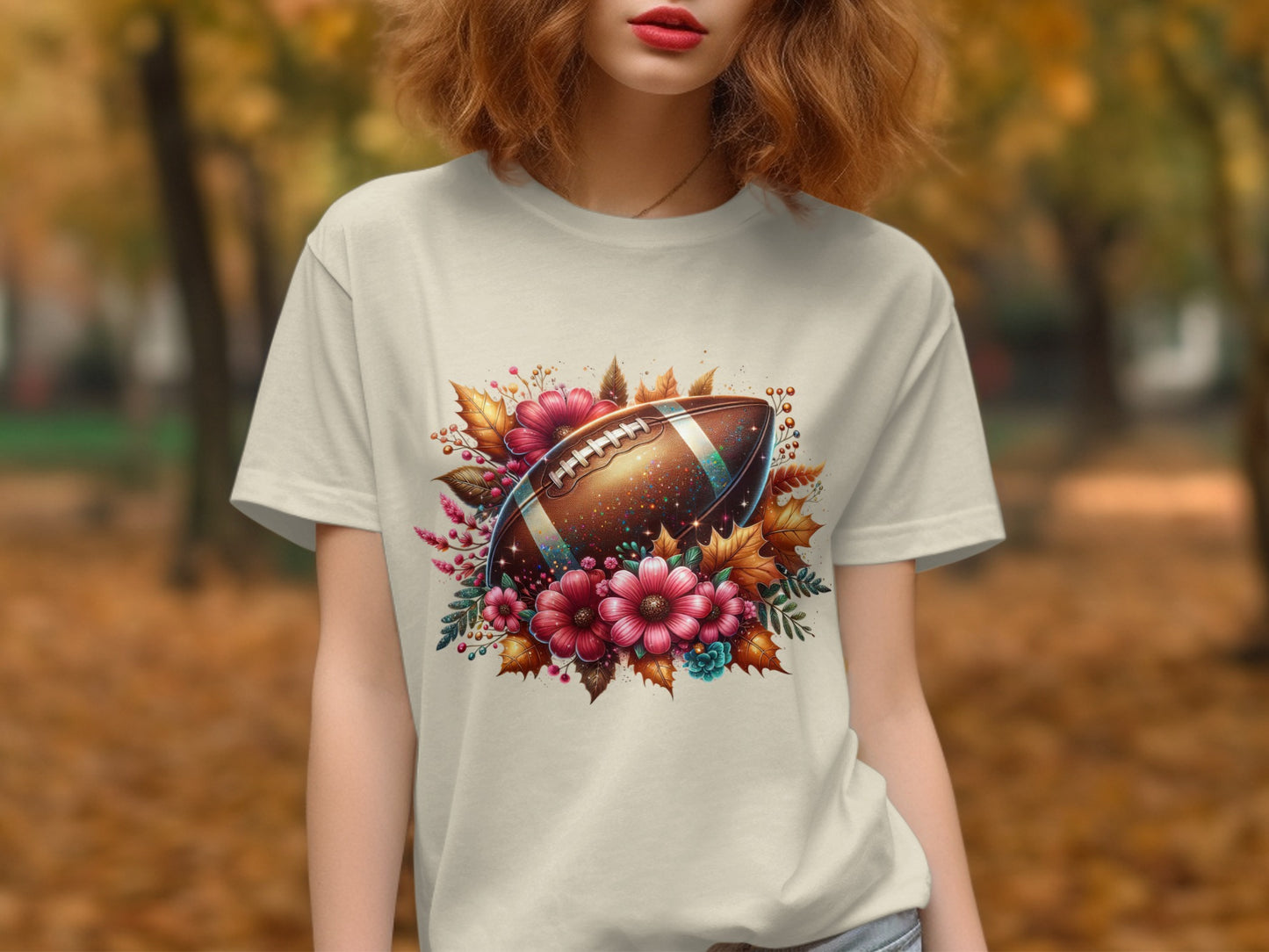 Vintage Fall Flowers Football Graphic T-shirt product