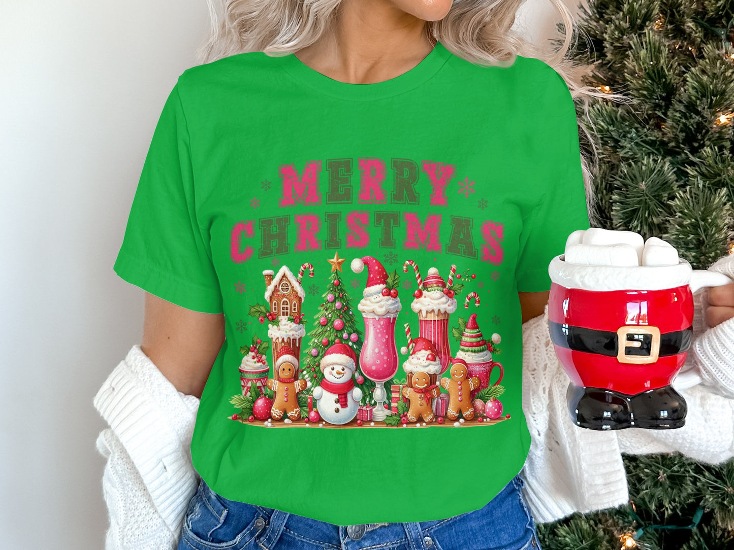 Merry Christmas Gingerbread Snowman Holiday Tee