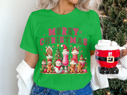 Merry Christmas Gingerbread Snowman Holiday Tee