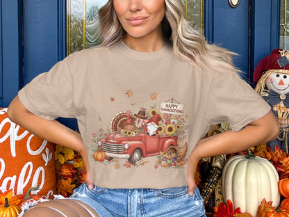 Vintage Holiday Truck Print Happy Thanksgiving Top