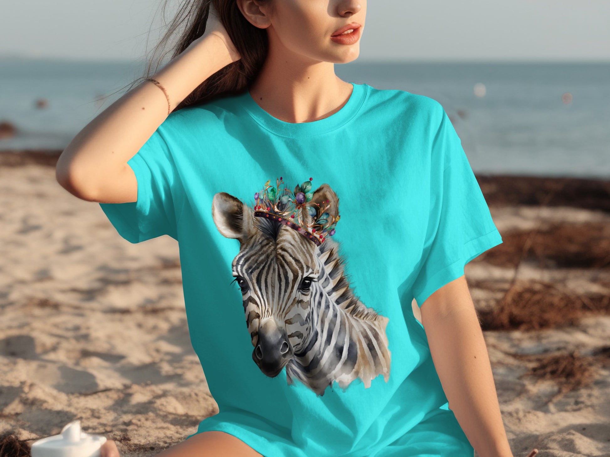 Vibrant Zebra Design Aquatic Blue T-shirt