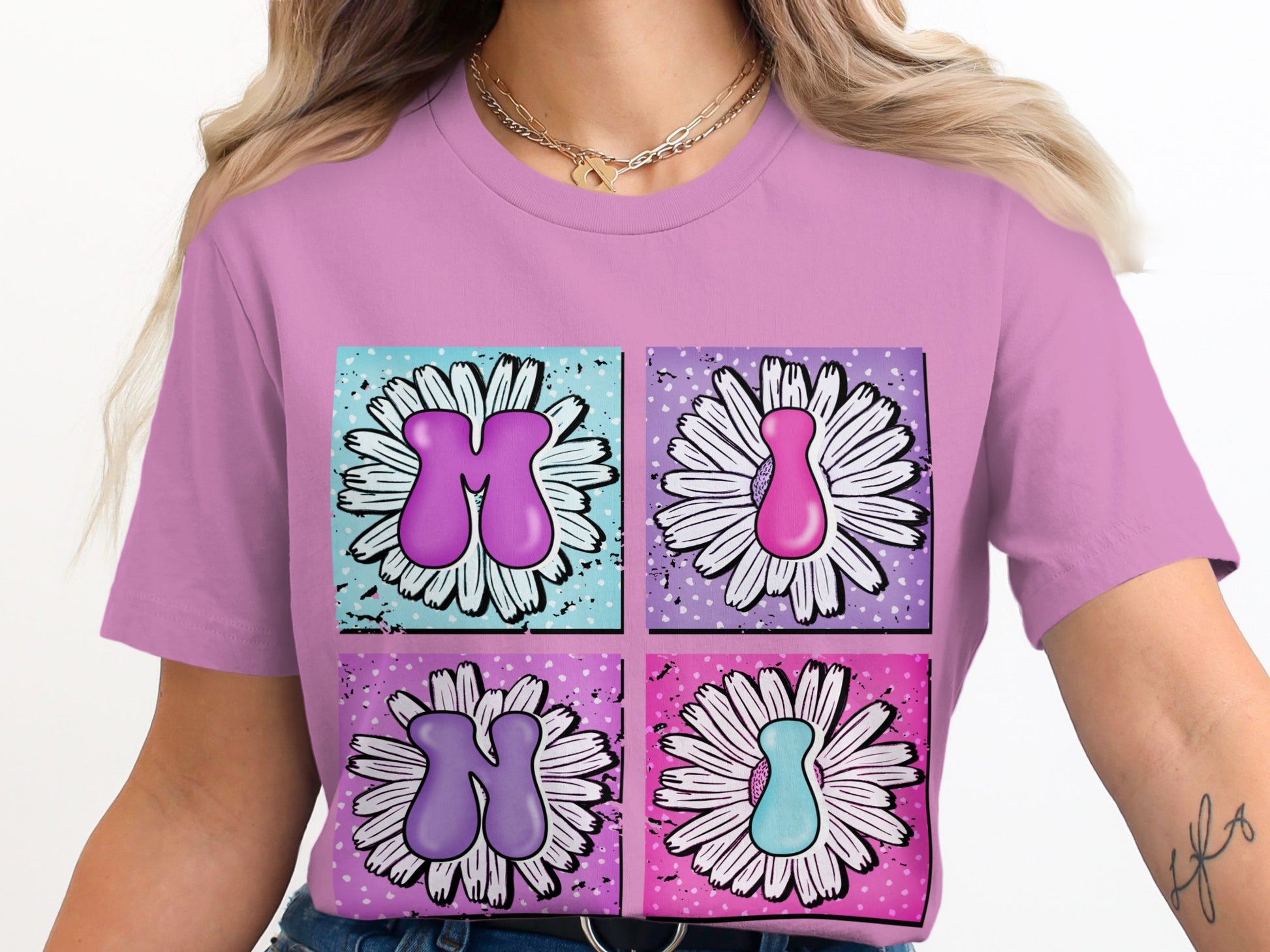Colorful Cartoon Flower Graphic T-Shirt Casual Wear