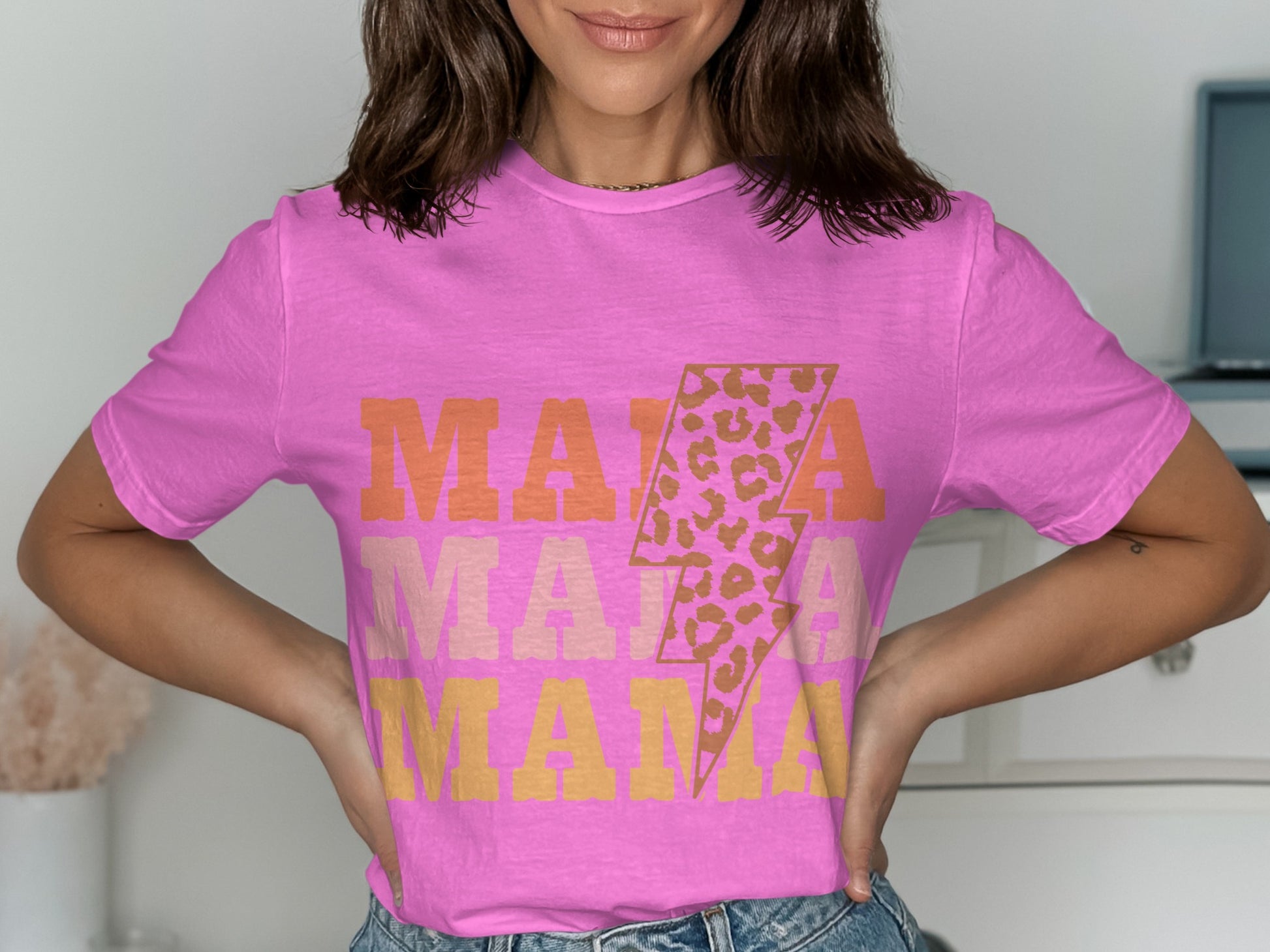 Pink Mama Lightning Bolt Leopard Print Shirt