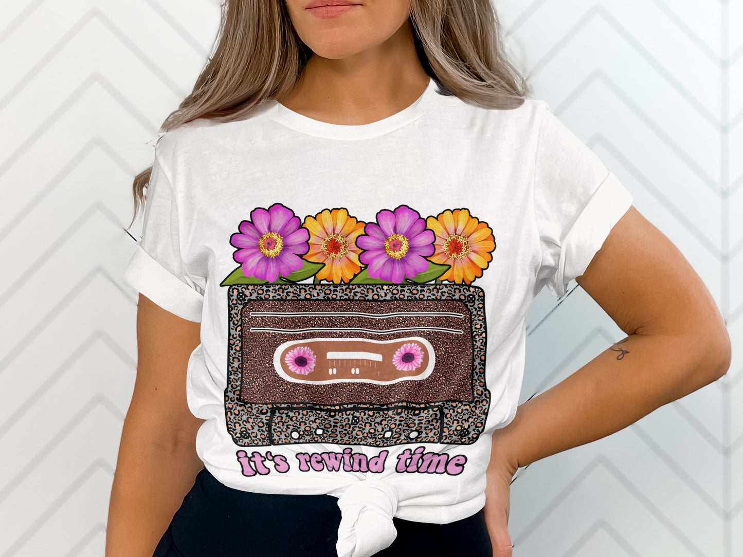 It's Rewind Time Flower Retro Cassette Shirt