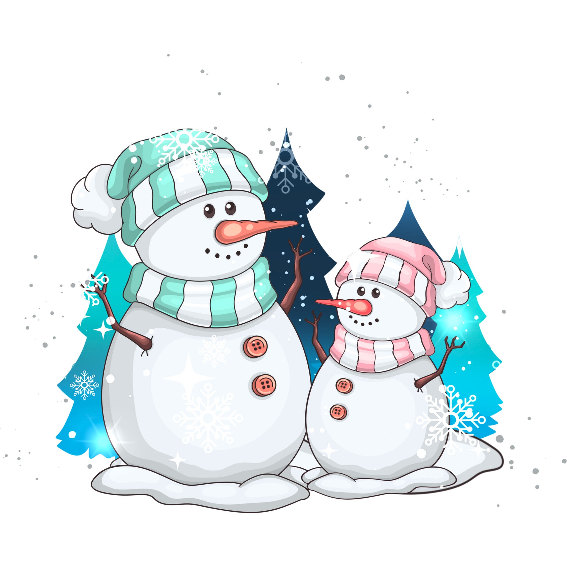 Adorable Snowman and Child Illustration Art Print