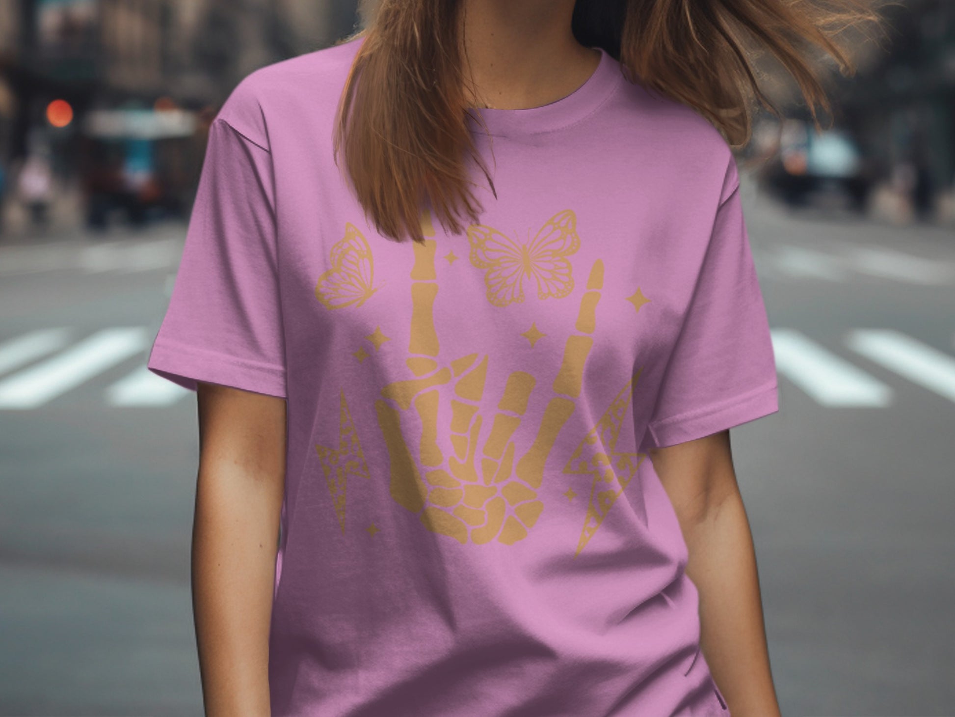 Skeleton Hand with Butterflies Graphic T-shirt