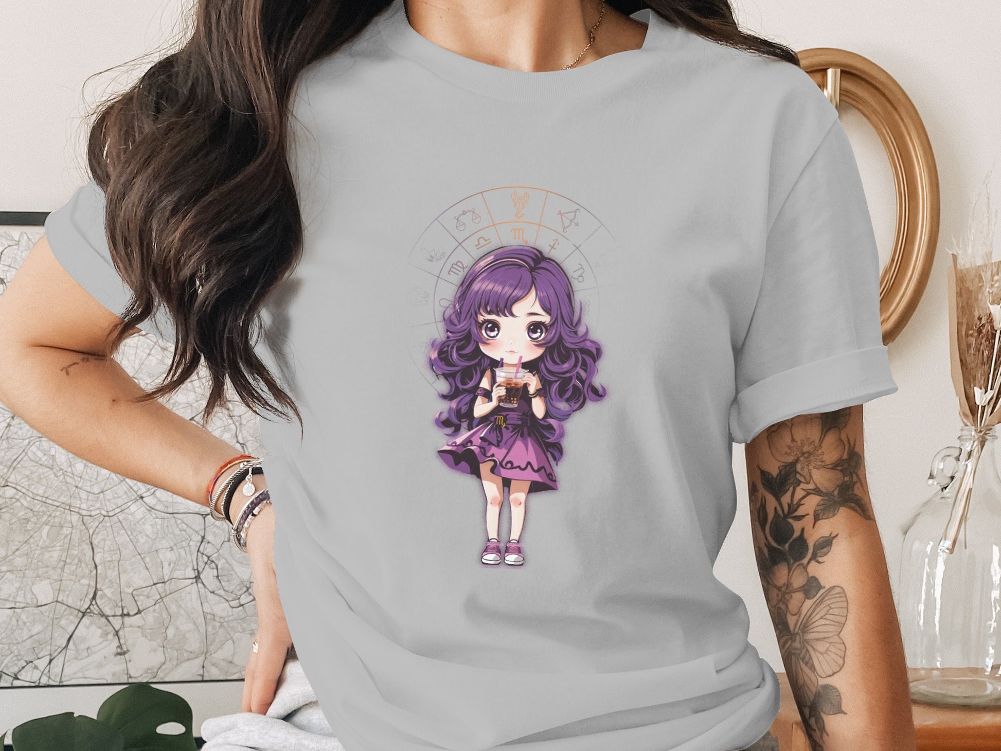Anime Girl Character Grey T-Shirt for Fans