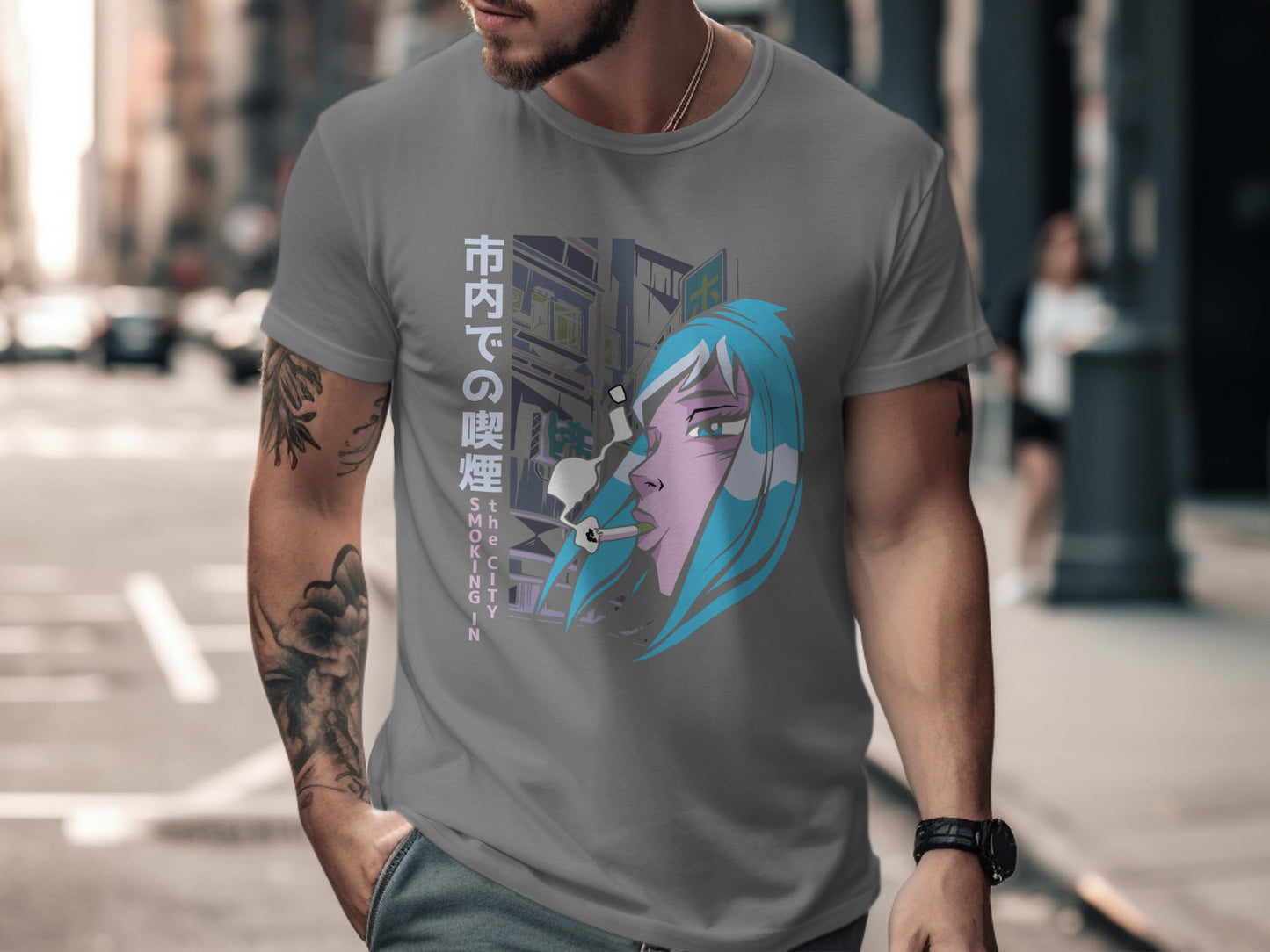 Manga Style Smoking Girl Graphic T-Shirt