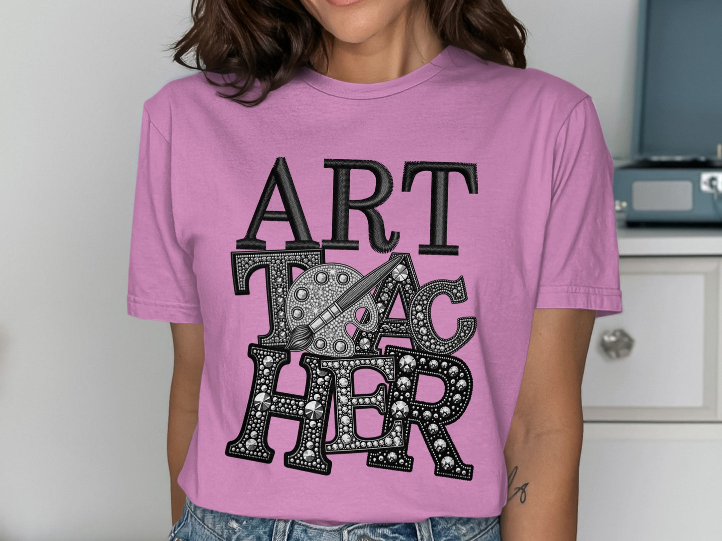 Art Teacher T-Shirt, Rhinestone Palette Brush Tee, Artistic Teacher Appreciation Gift, Art Instructor Shirt, Educator Present, Teacher