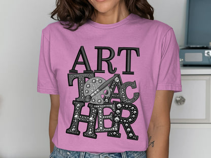 Art Teacher T-Shirt, Rhinestone Palette Brush Tee, Artistic Teacher Appreciation Gift, Art Instructor Shirt, Educator Present, Teacher