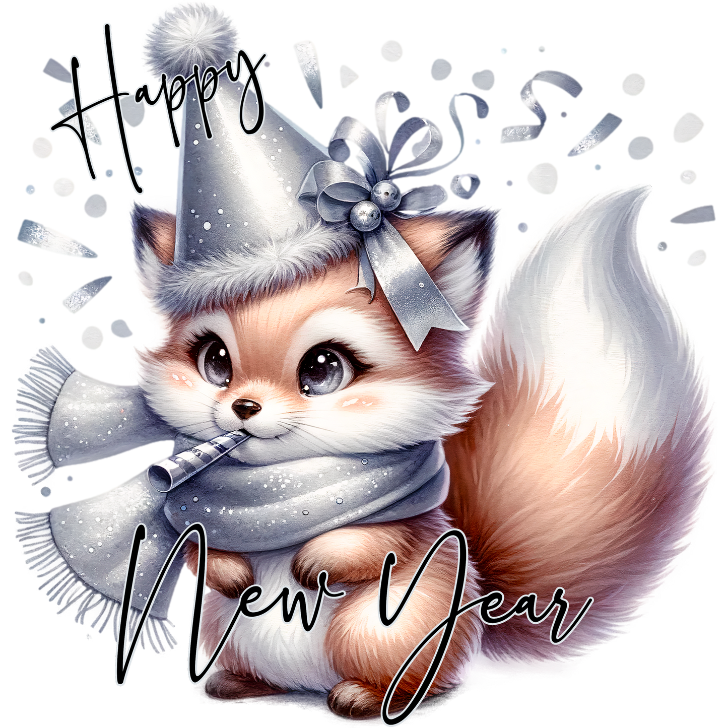 Happy New Year Fox in Party Hat with Scarf product type