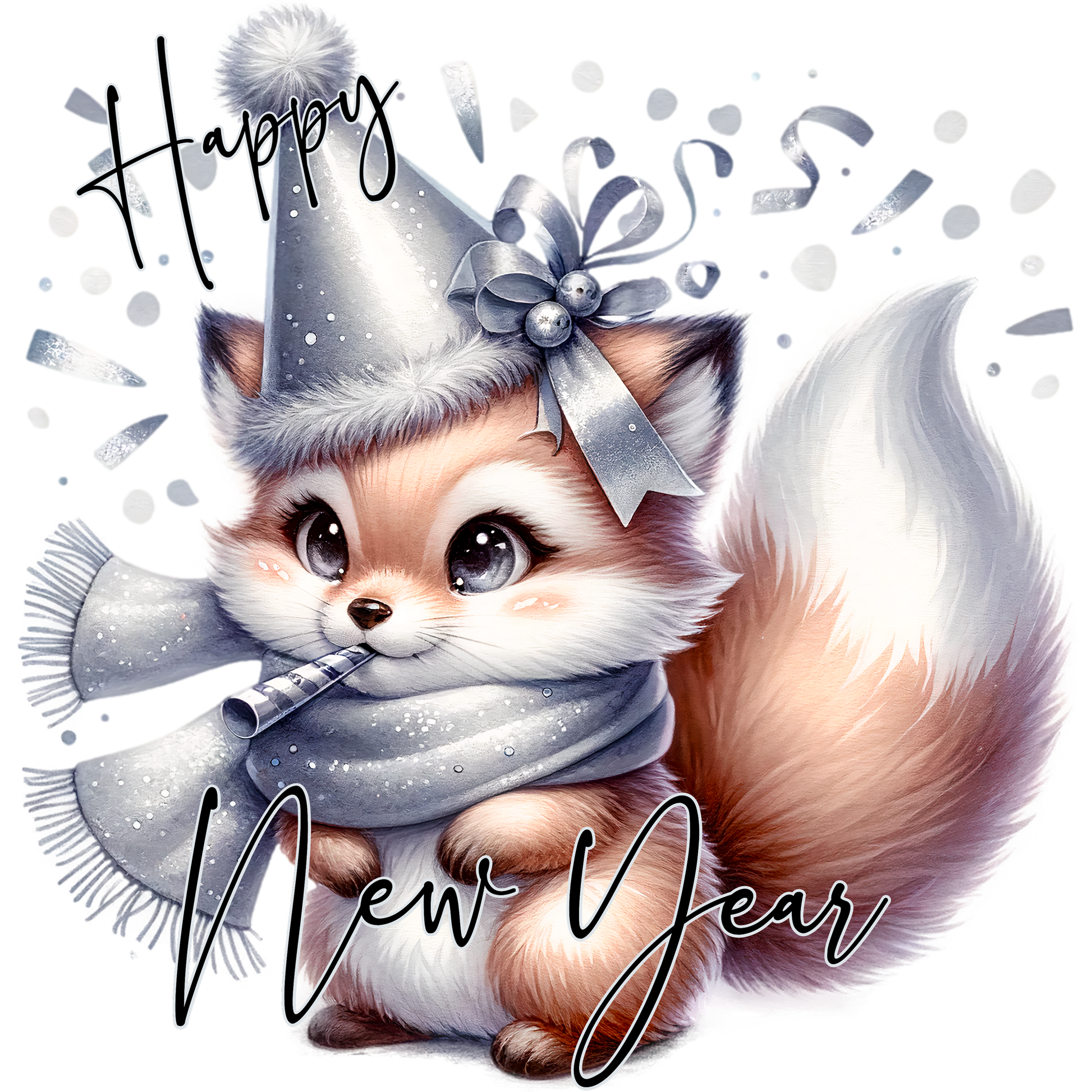 Happy New Year Fox in Party Hat with Scarf product type